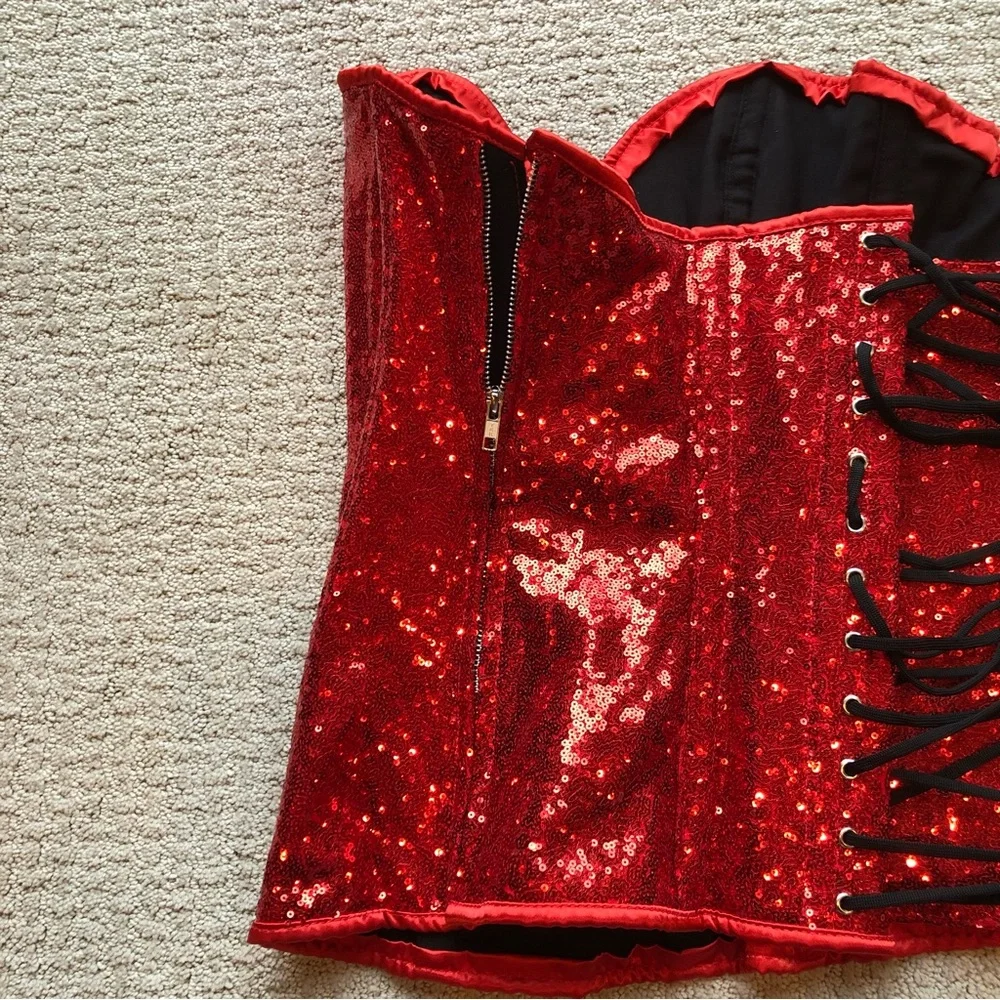 Top Drawer by Daisy Corsets Red Sequined Corset - Picture 3 of 10